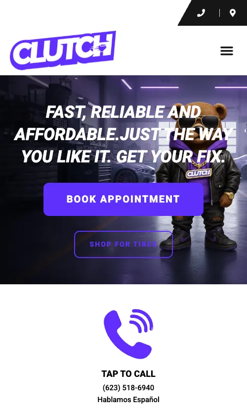 Clutch Auto Repair website — mobile view