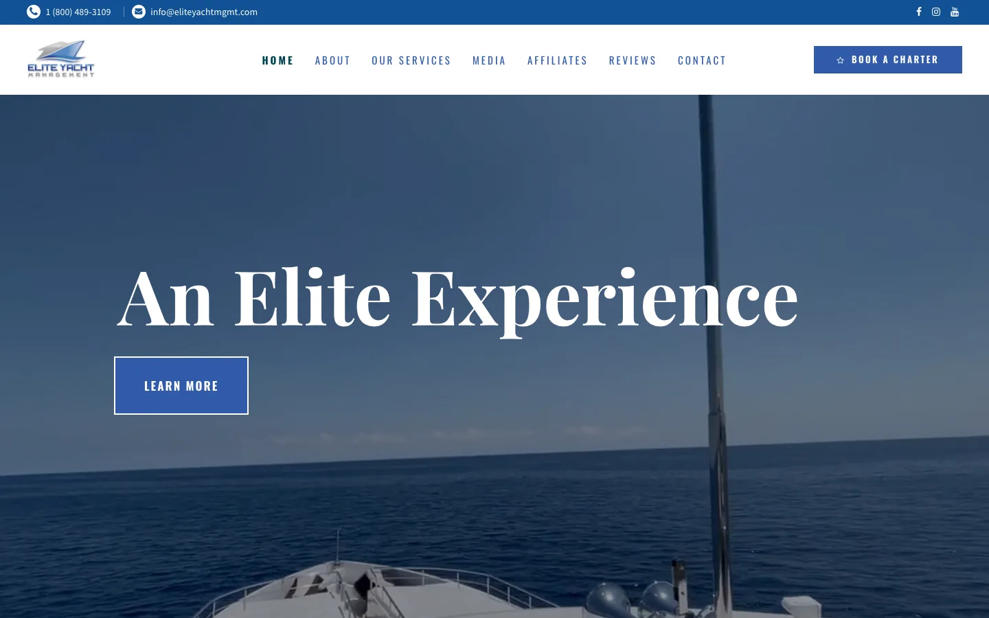 Elite Yacht Management website — desktop view