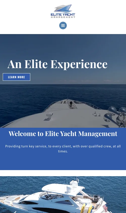 Elite Yacht Management website — mobile view
