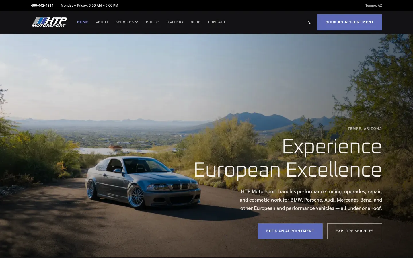 HTP Motorsport website — desktop view