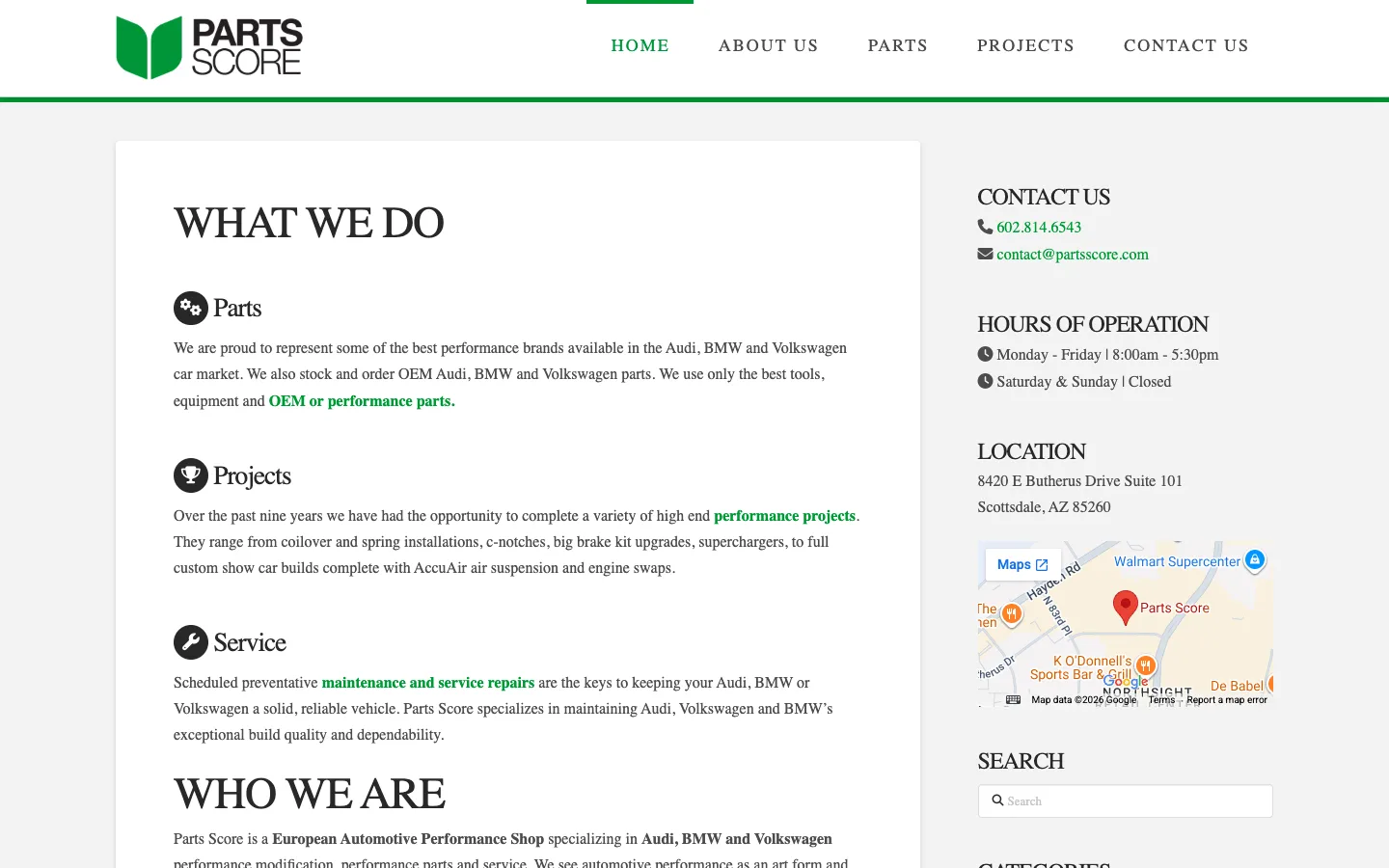 Parts Score website — desktop preview