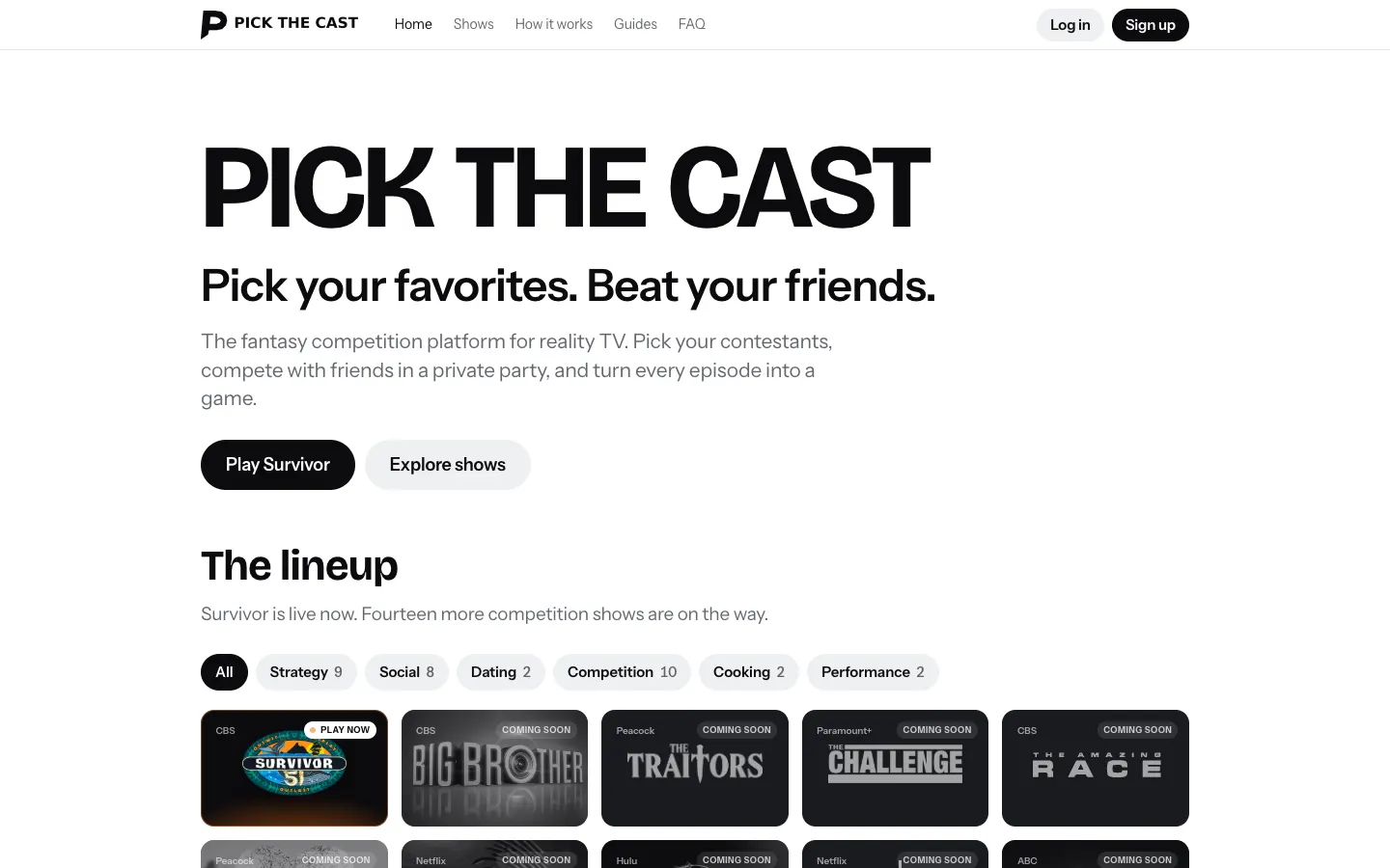 Pick the Cast website — desktop view