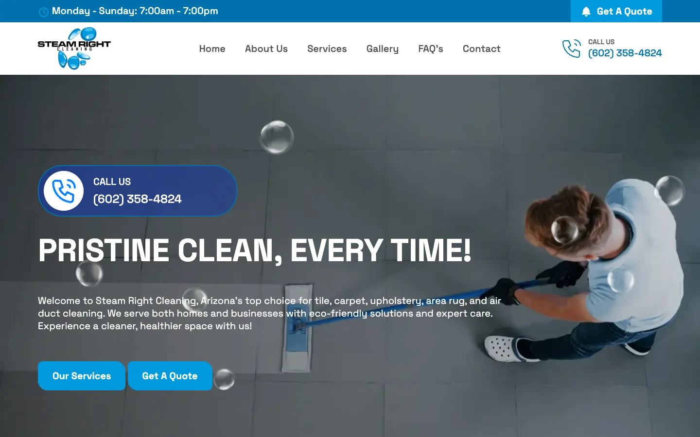 Steam Right Cleaning website — desktop preview
